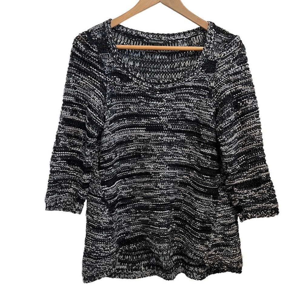 Eileen Fisher Loose Knit Hi Lo 3/4 Sleeve Sweater Size S